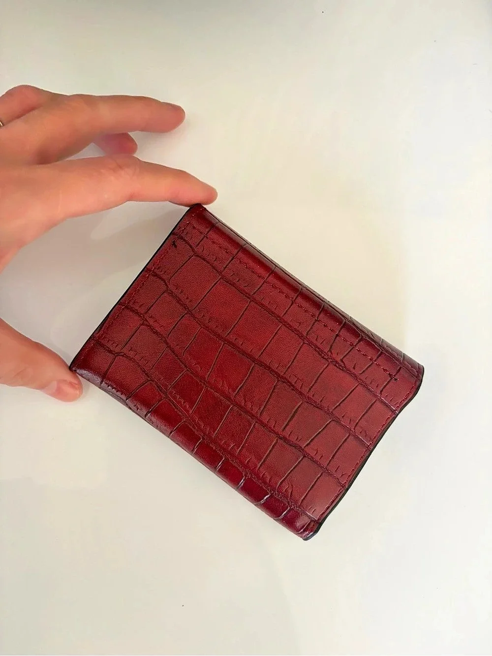 D Embossed Logo Wallet in Burgundy Red gold Logo textured